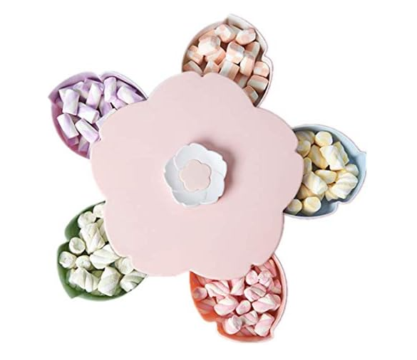Better Look Flower Petal Fruit Plate Candy Storage Box 5 Grids Changeable Dry Fruit Nuts Snack Tray Rotating Organizer Accessories Tools