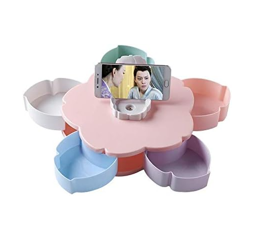 Better Look Flower Petal Fruit Plate Candy Storage Box 5 Grids Changeable Dry Fruit Nuts Snack Tray Rotating Organizer Accessories Tools