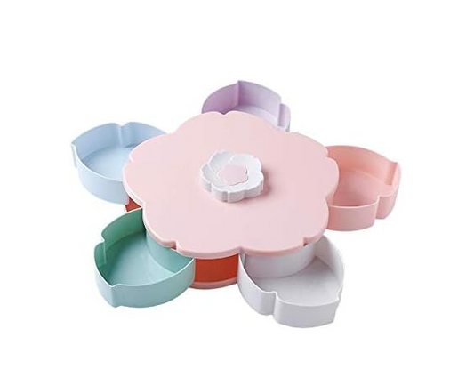 Better Look Flower Petal Fruit Plate Candy Storage Box 5 Grids Changeable Dry Fruit Nuts Snack Tray Rotating Organizer Accessories Tools