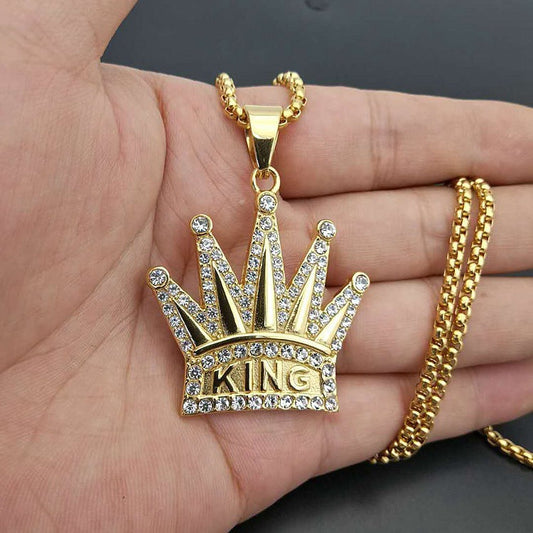 Personalized Simple Gold-plated Diamond KING Crown Pendant